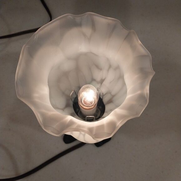 Vintage-Inspired Bronze Cherub Accent Lamp Tulip Frosted Glass Shade Nightlight - Picture 11 of 16